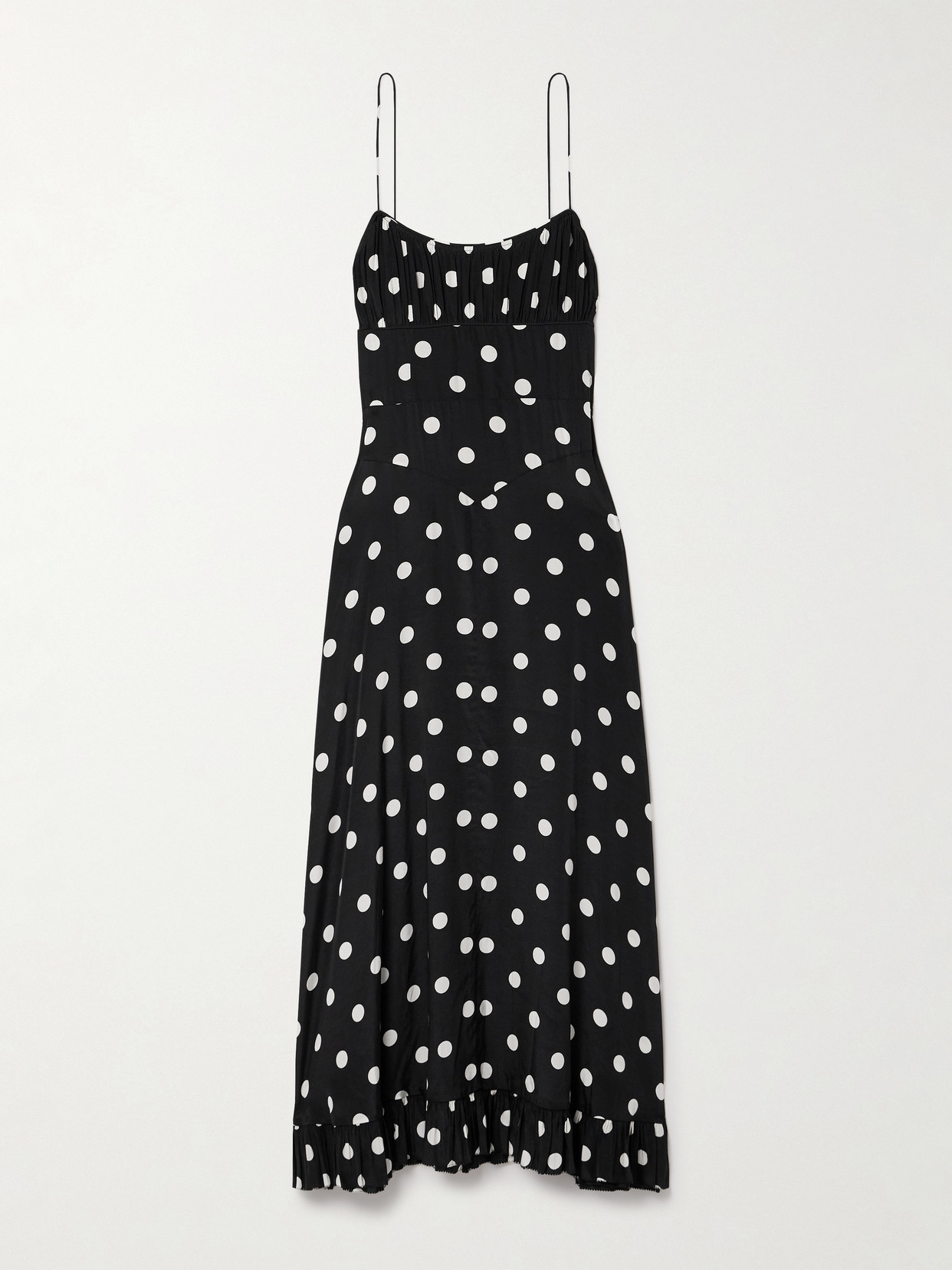 Doen Rosaria Polka-dot Silk-blend Midi Dress In Black