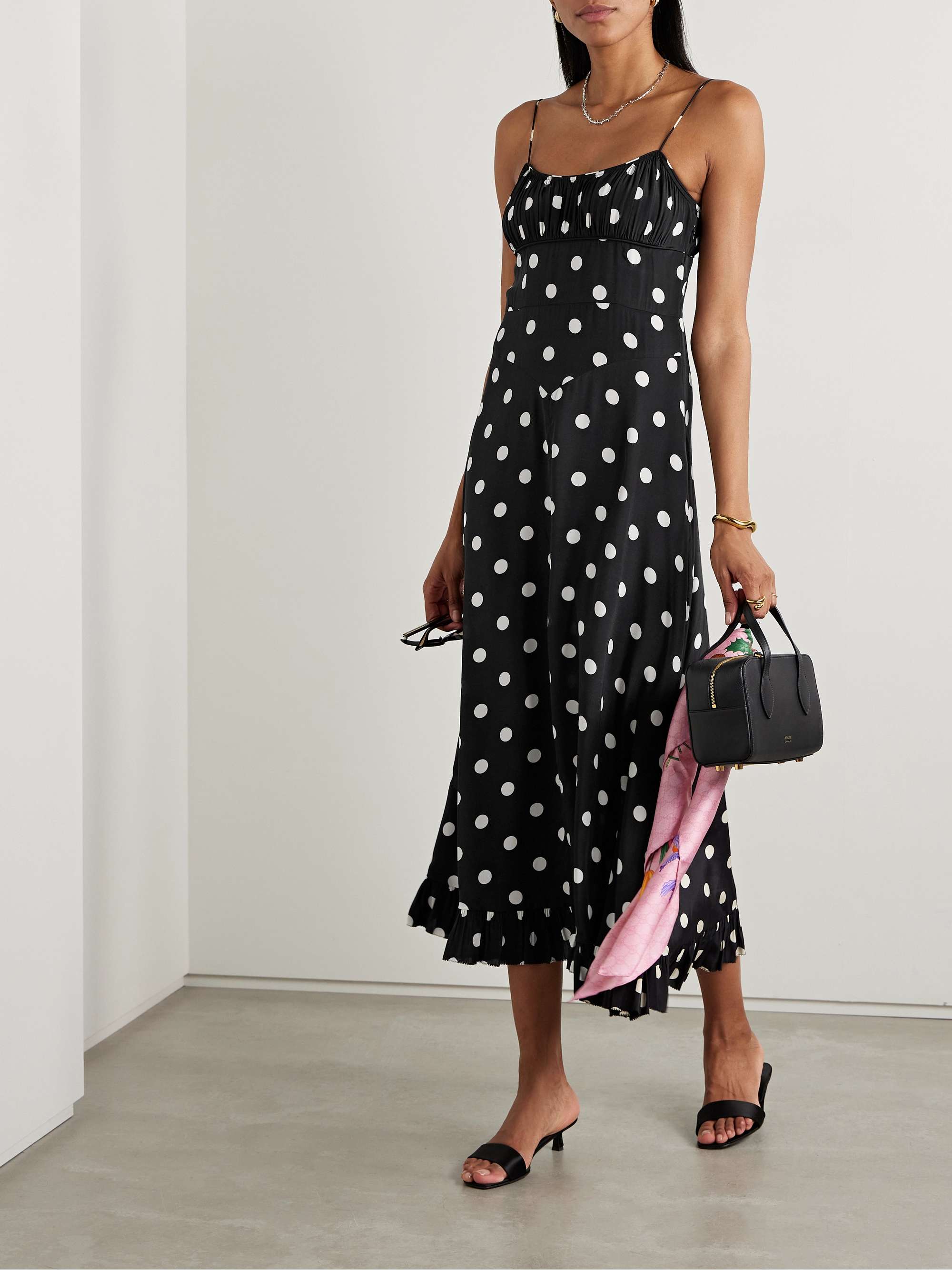 DÔEN Rosaria polka-dot silk-blend midi dress