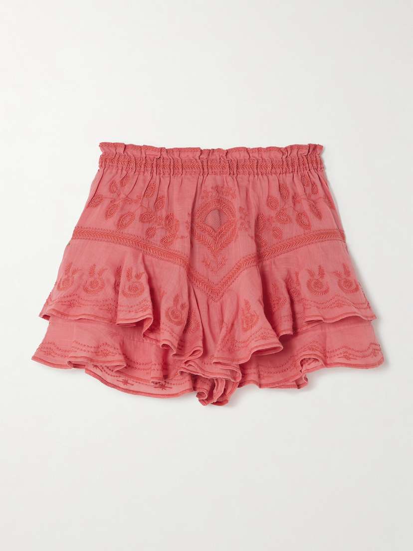 Isabel Marant Elsa Ruffled Embroidered Ramie Shorts