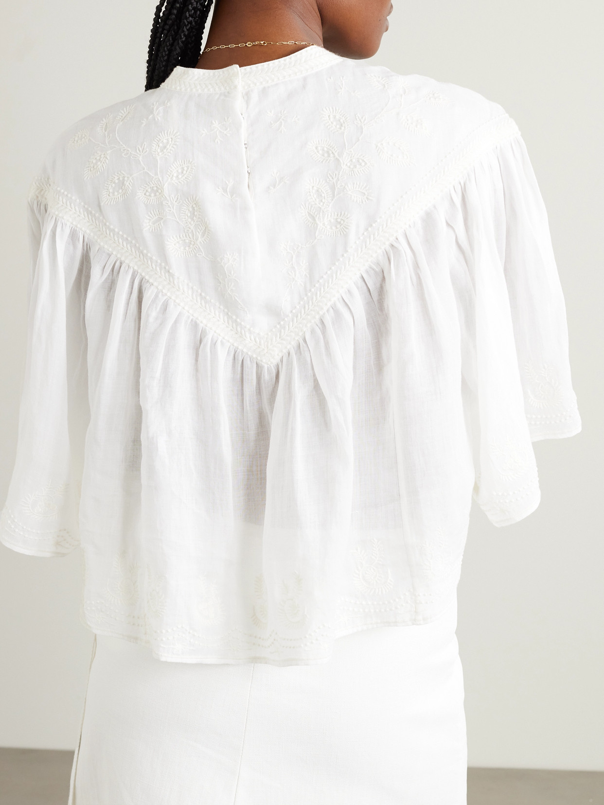 Isabel Marant Elodia Embroidered Ramie Blouse In White