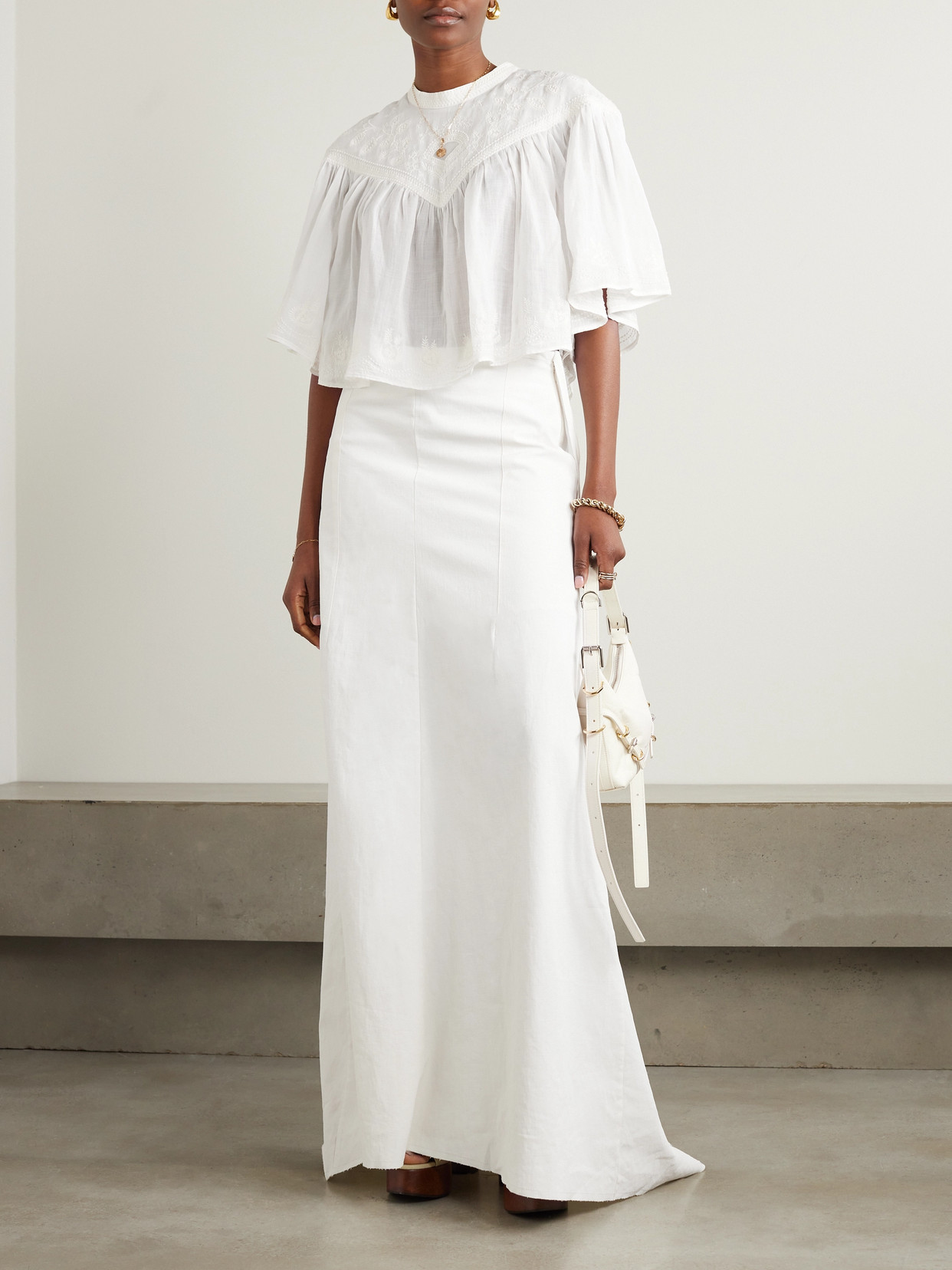 Isabel Marant Elodia Embroidered Ramie Blouse In White