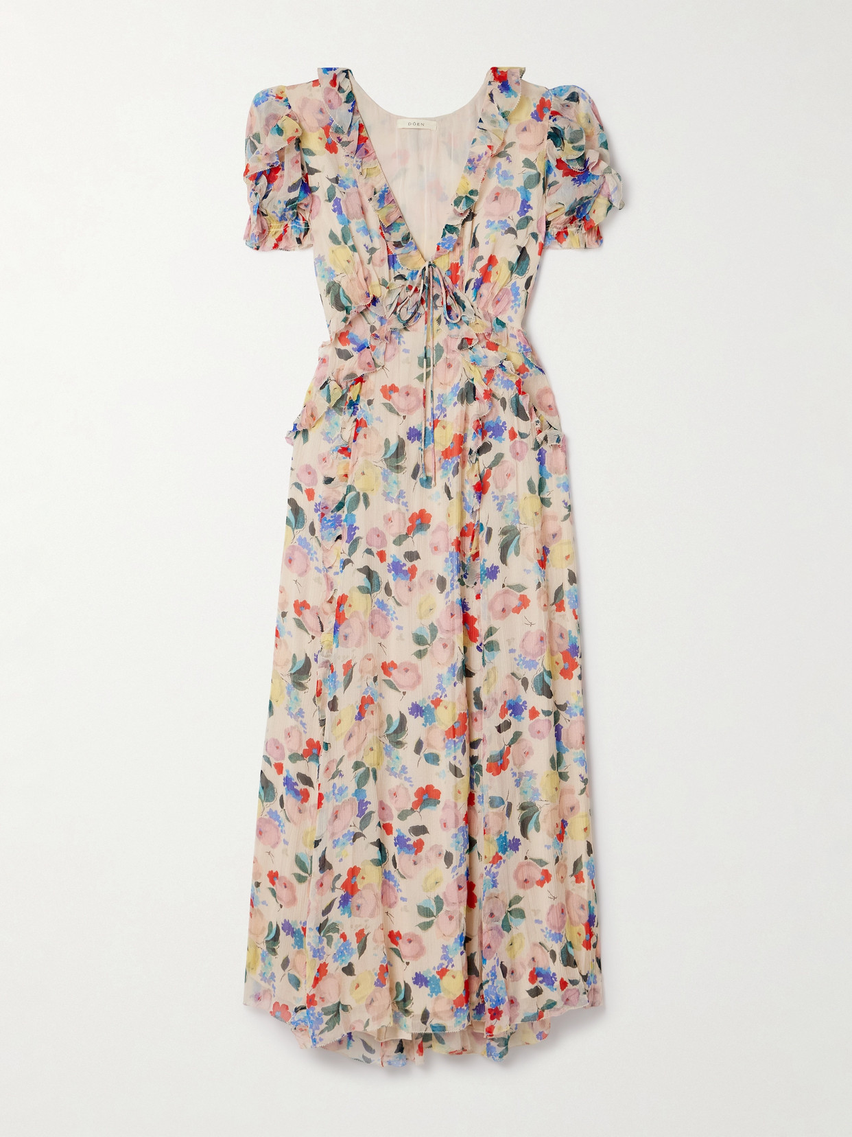 Doen Elisabeth Floral-print Silk-crepon Midi Dress In Multi