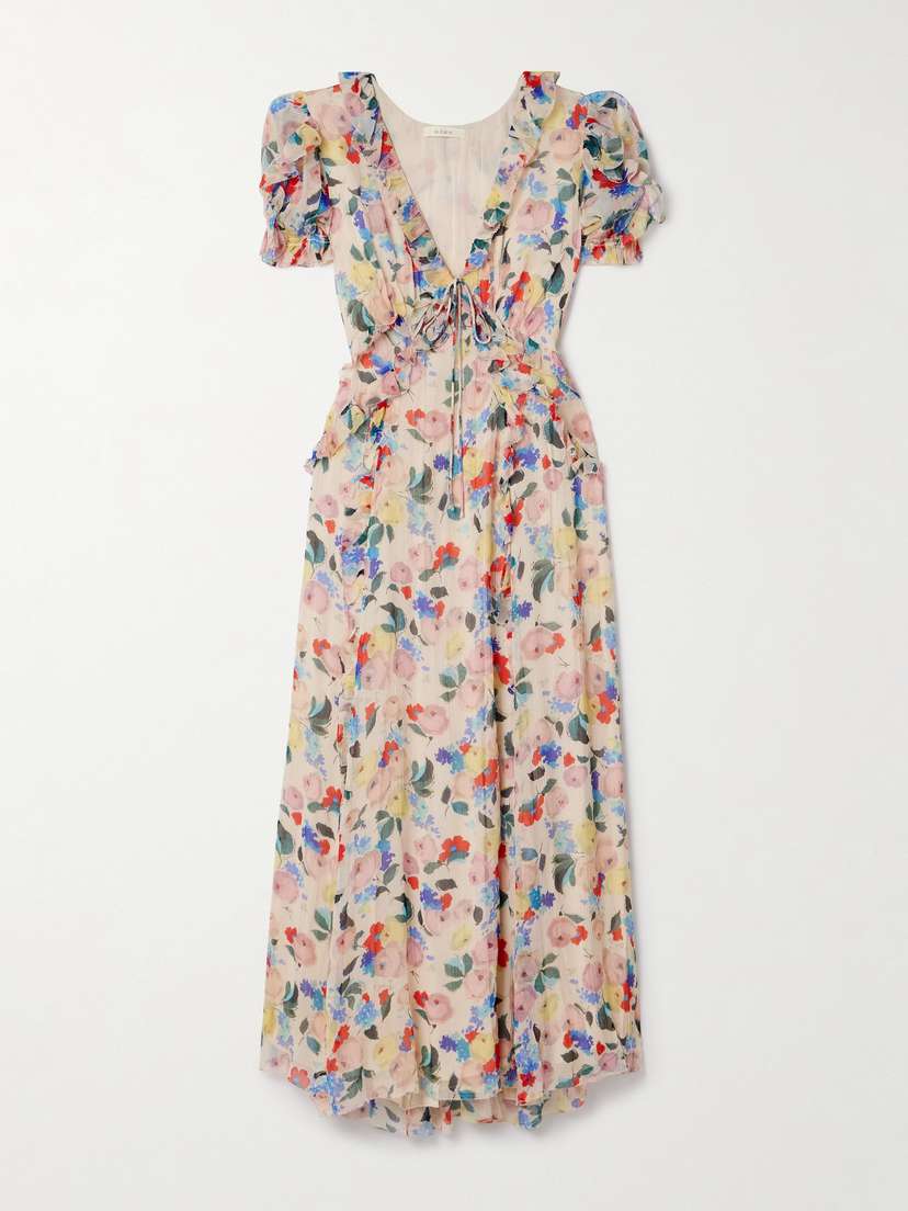 DÔEN Elisabeth Floral-print Silk-crepon Midi Dress