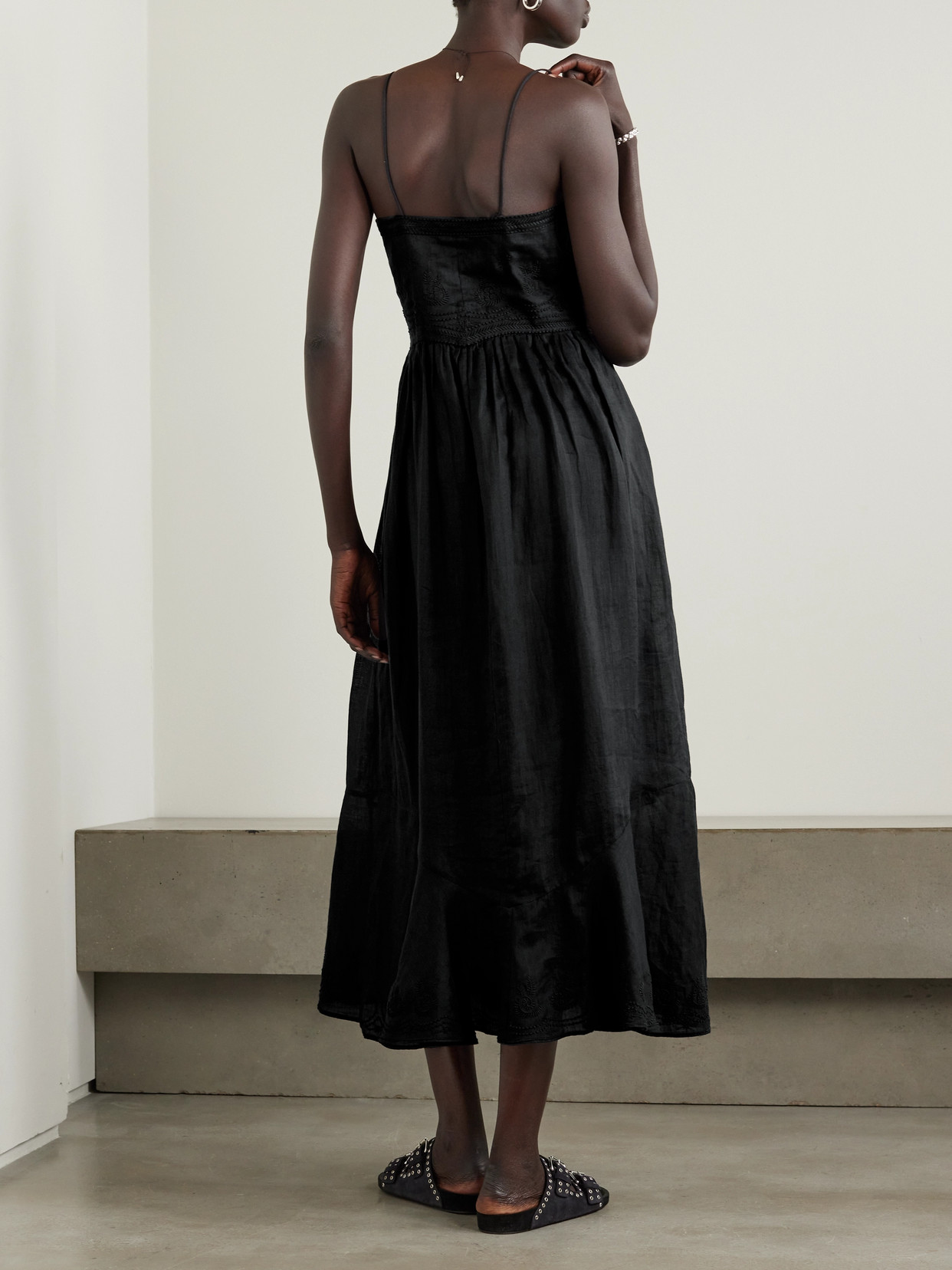 Isabel Marant Erika Embroidered Ramie Midi Dress In Black