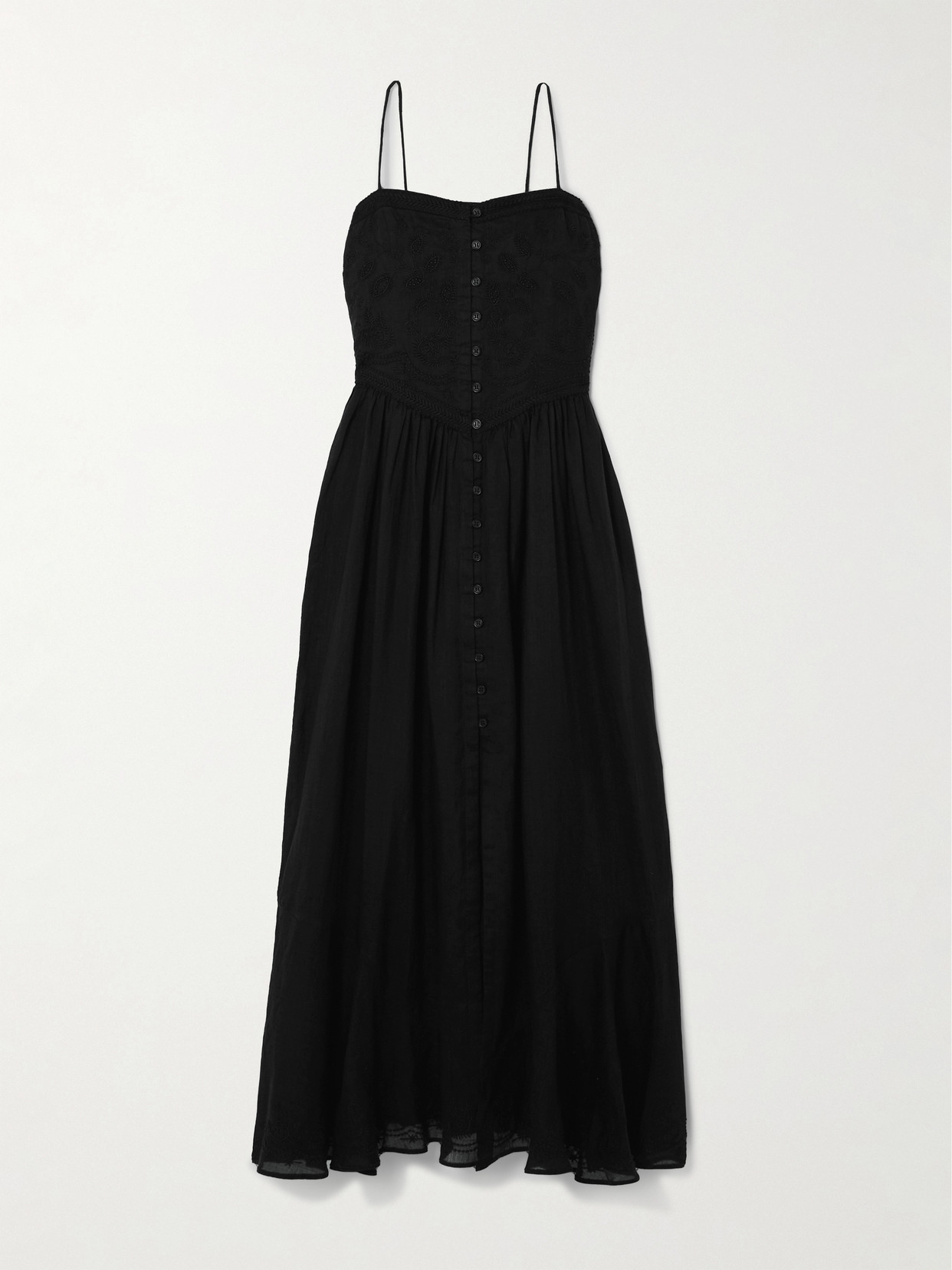 Isabel Marant Erika Embroidered Ramie Midi Dress In Black