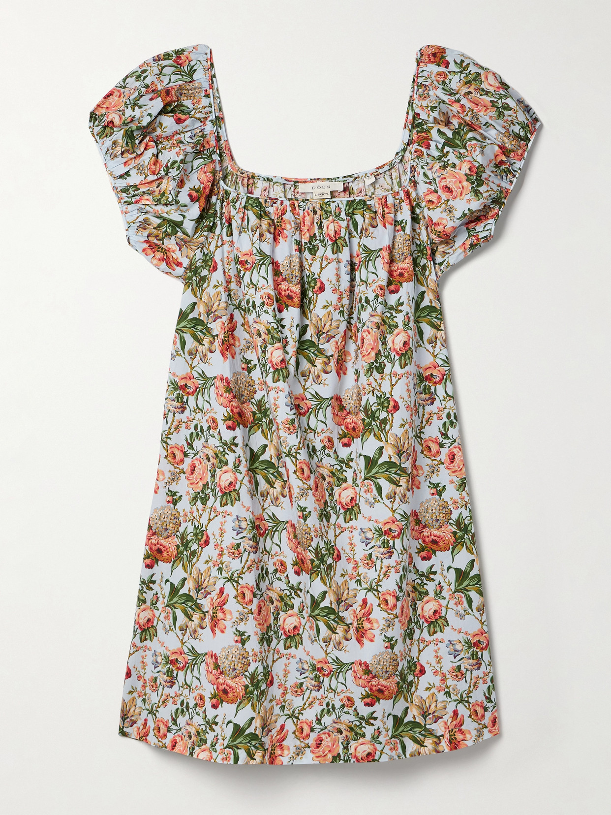 DÔEN - Julie Floral-print Cotton-poplin Mini Dress - Blue