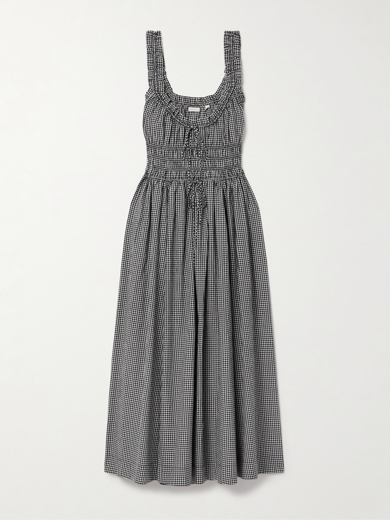 DOEN EMMARETTA SHIRRED GINGHAM ORGANIC COTTON-VOILE MIDI DRESS