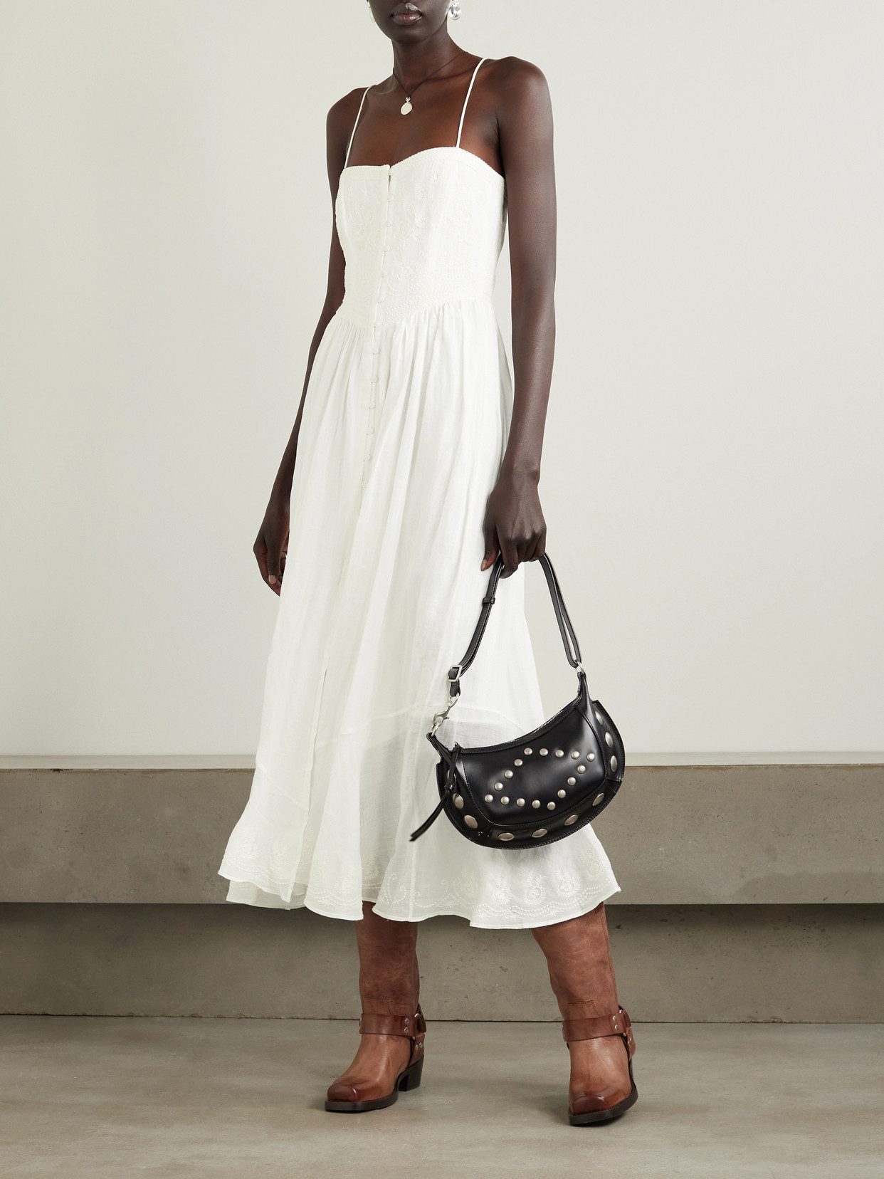 Shop Isabel Marant Erika Embroidered Ramie Midi Dress In White