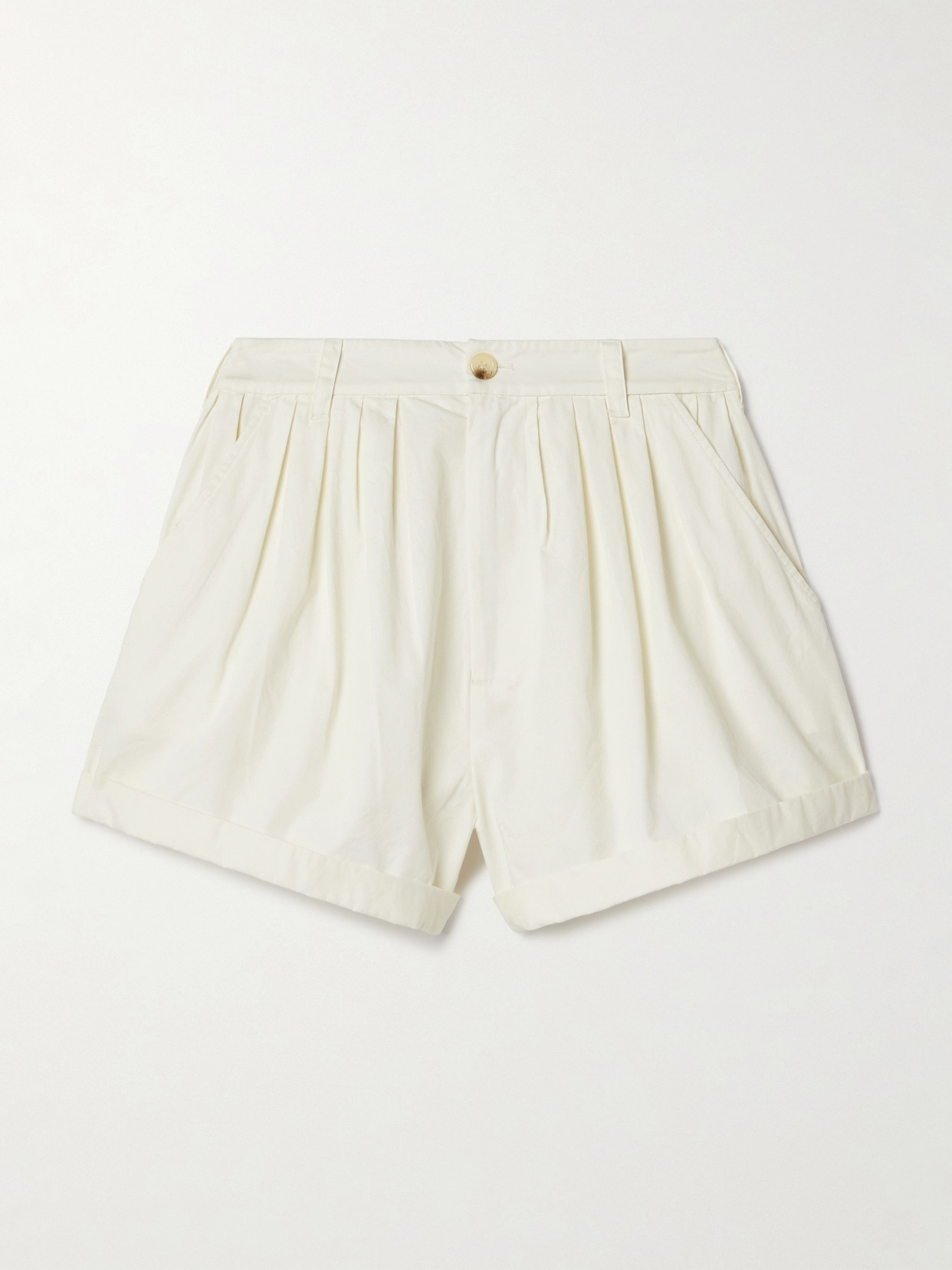 Doen Paige Pleated Organic Cotton-poplin Shorts In White