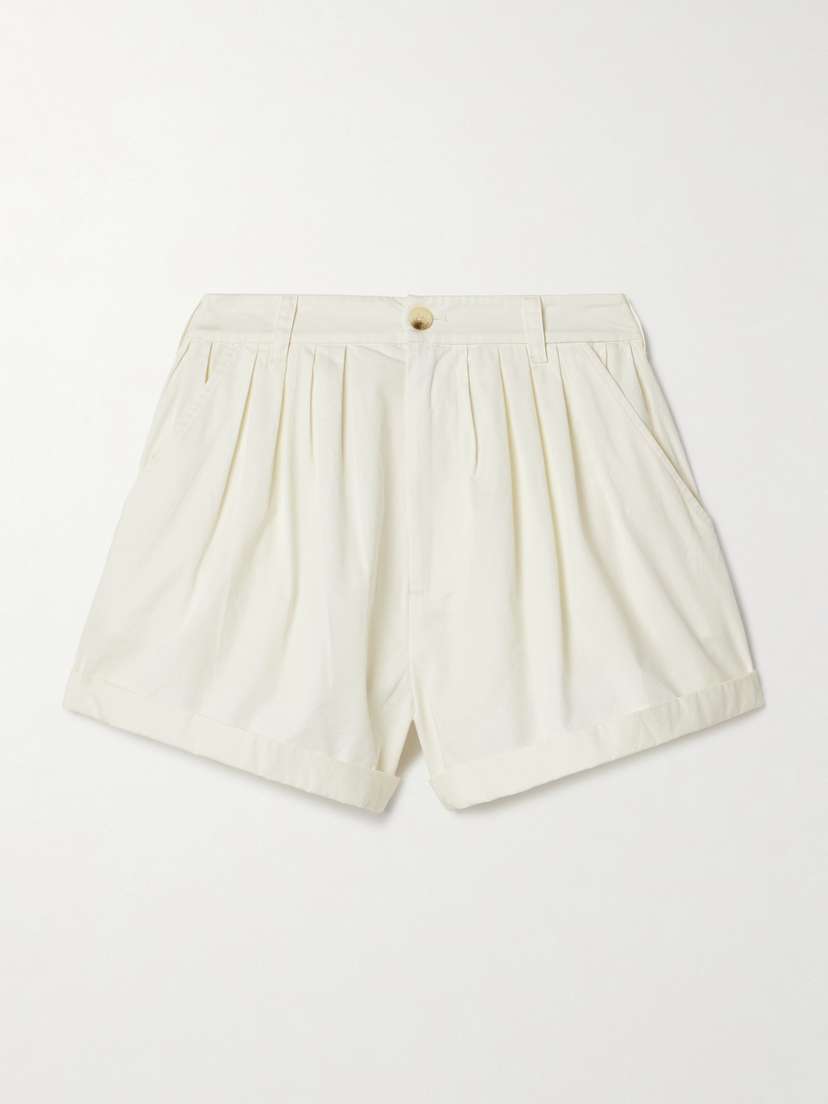 DÔEN Paige Pleated Organic Cotton-poplin Shorts