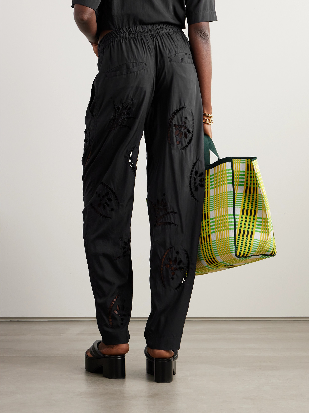 Isabel Marant Hectorina Broderie Anglaise Modal-blend Wide-leg Pants In Black