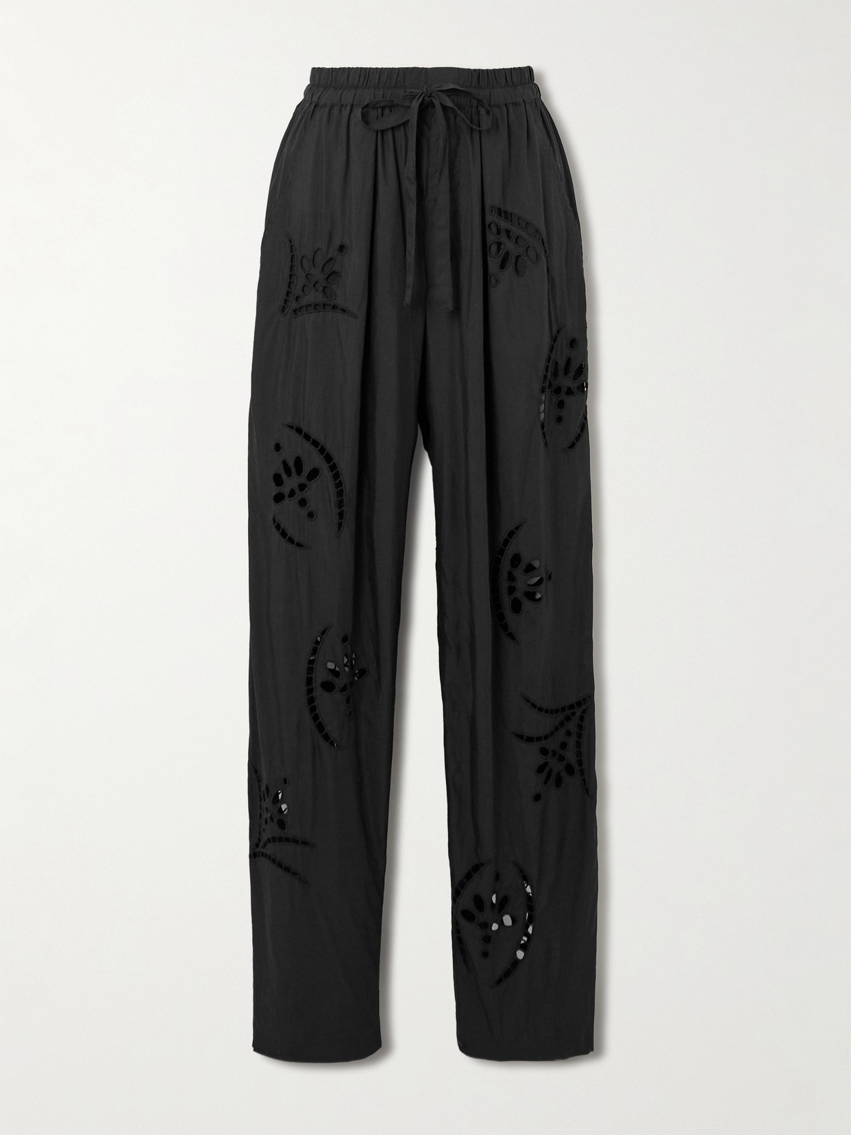 Isabel Marant Hectorina Broderie Anglaise Modal-blend Wide-leg Pants In Black