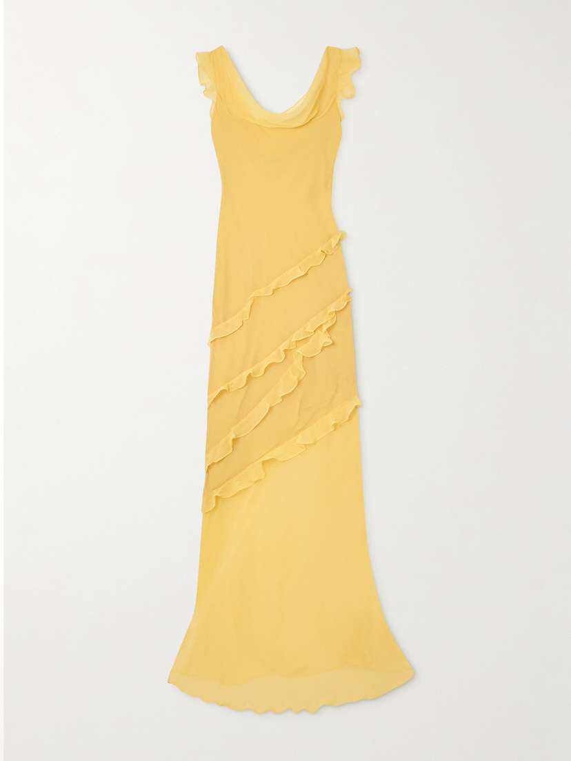 Saloni Renu Draped Ruffled Silk-blend Crepon Gown