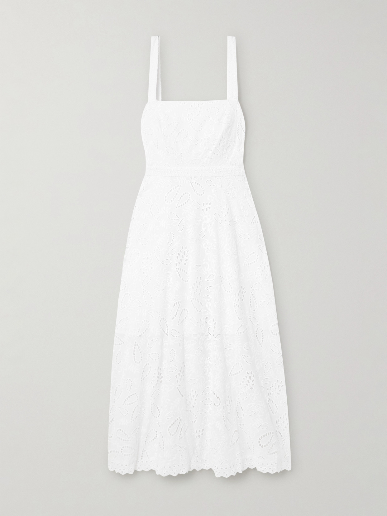 Saloni - Aubrey C Broderie Anglaise Cotton Midi Dress - White