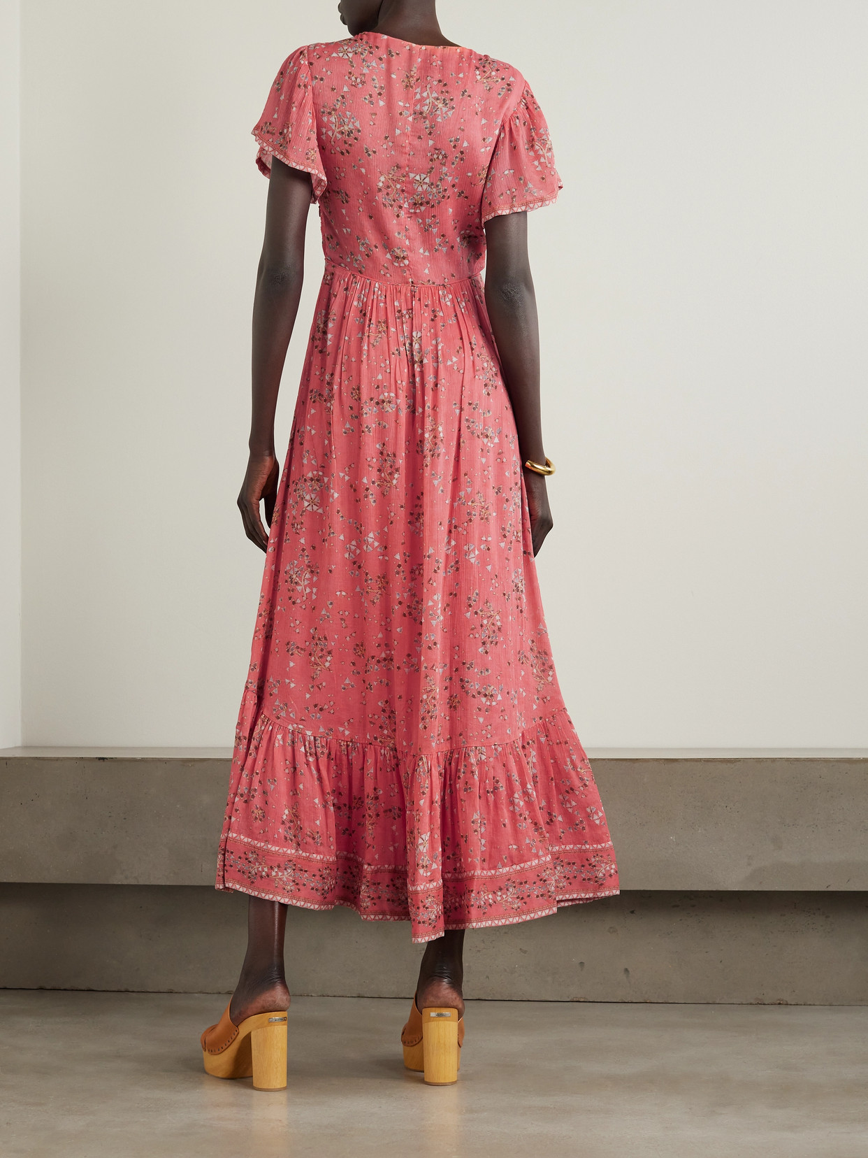 Shop Isabel Marant Agathe Tiered Floral-print Cotton And Silk-blend Crepon Maxi Dress In Orange