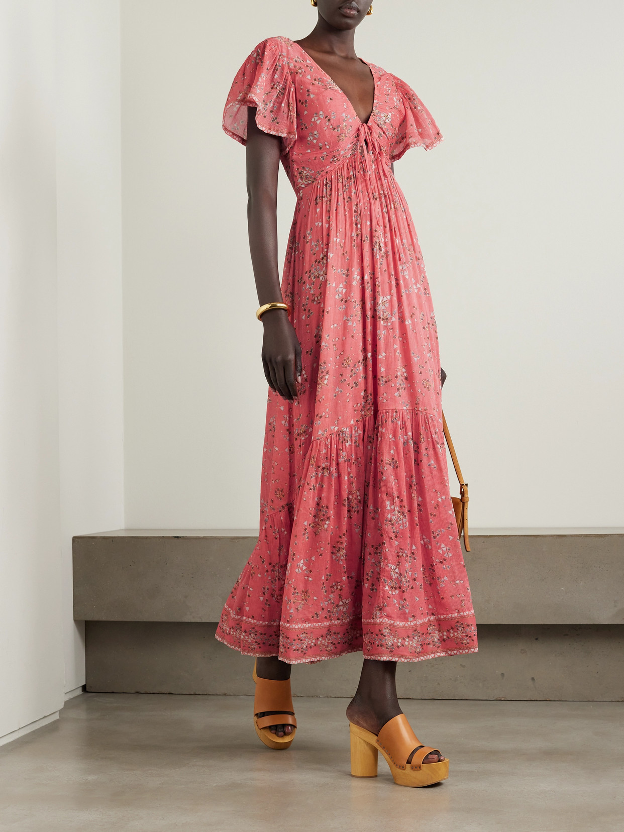 Shop Isabel Marant Agathe Tiered Floral-print Cotton And Silk-blend Crepon Maxi Dress In Orange