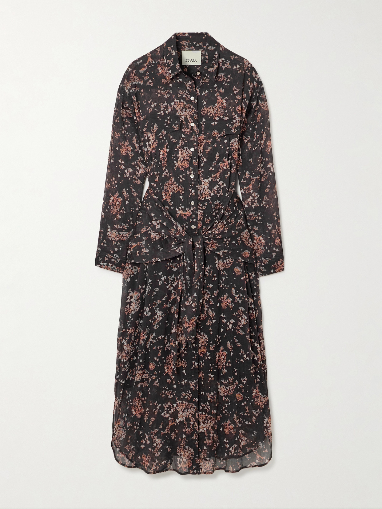 Shop Isabel Marant Anesy Gathered Printed Cotton And Silk-blend Crepon Midi Shirt Dress In Black