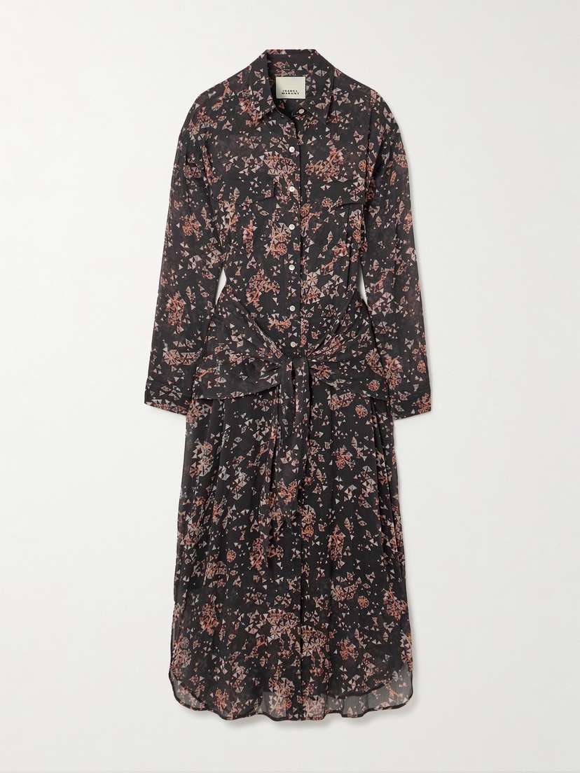 Isabel Marant Anesy Gathered Printed Cotton And Silk-blend Crepon Midi Shirt Dress