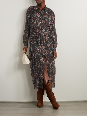 Isabel Marant Anesy gathered printed cotton and silk-blend crepon midi shirt dress