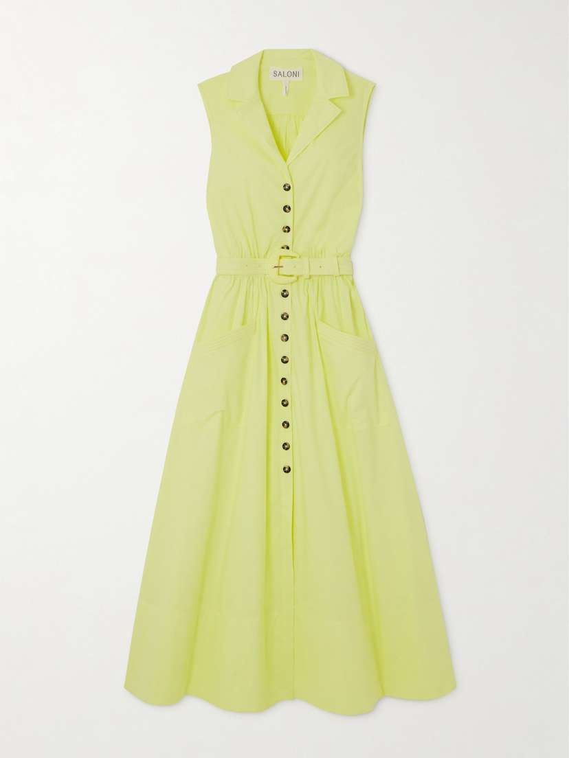 Saloni Kirat Belted Cotton-blend Midi Shirt Dress