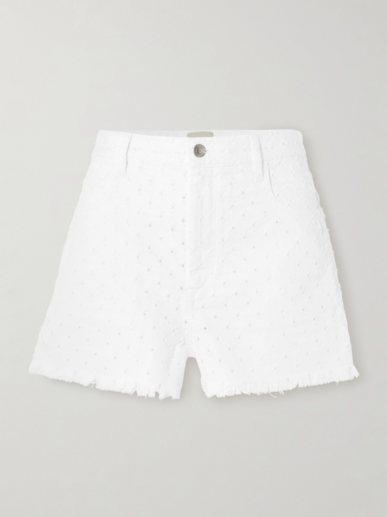 Shop Isabel Marant Lesia Frayed Perforated Denim Shorts In White