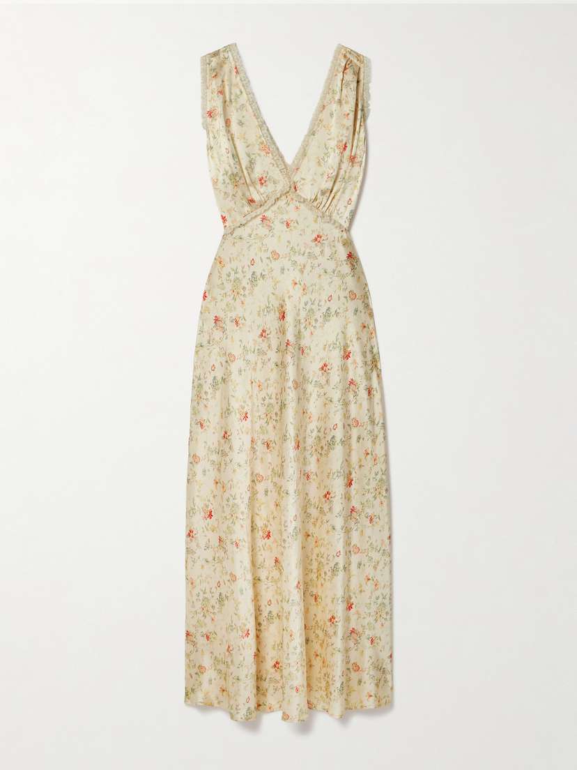 DÔEN Tahlia Lace-trimmed Floral-print Silk-charmeuse Midi Dress