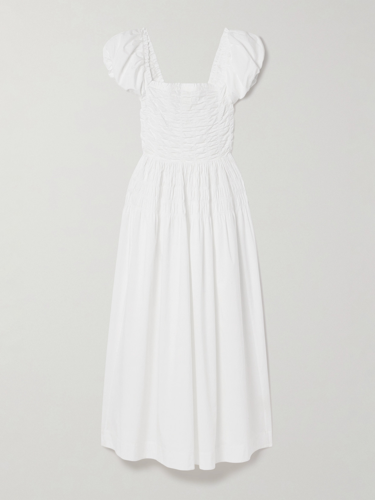 Doen Katherina Shirred Cotton-voile Midi Dress In White