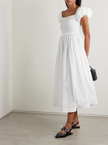 Dôen Katherina shirred cotton-voile midi dress