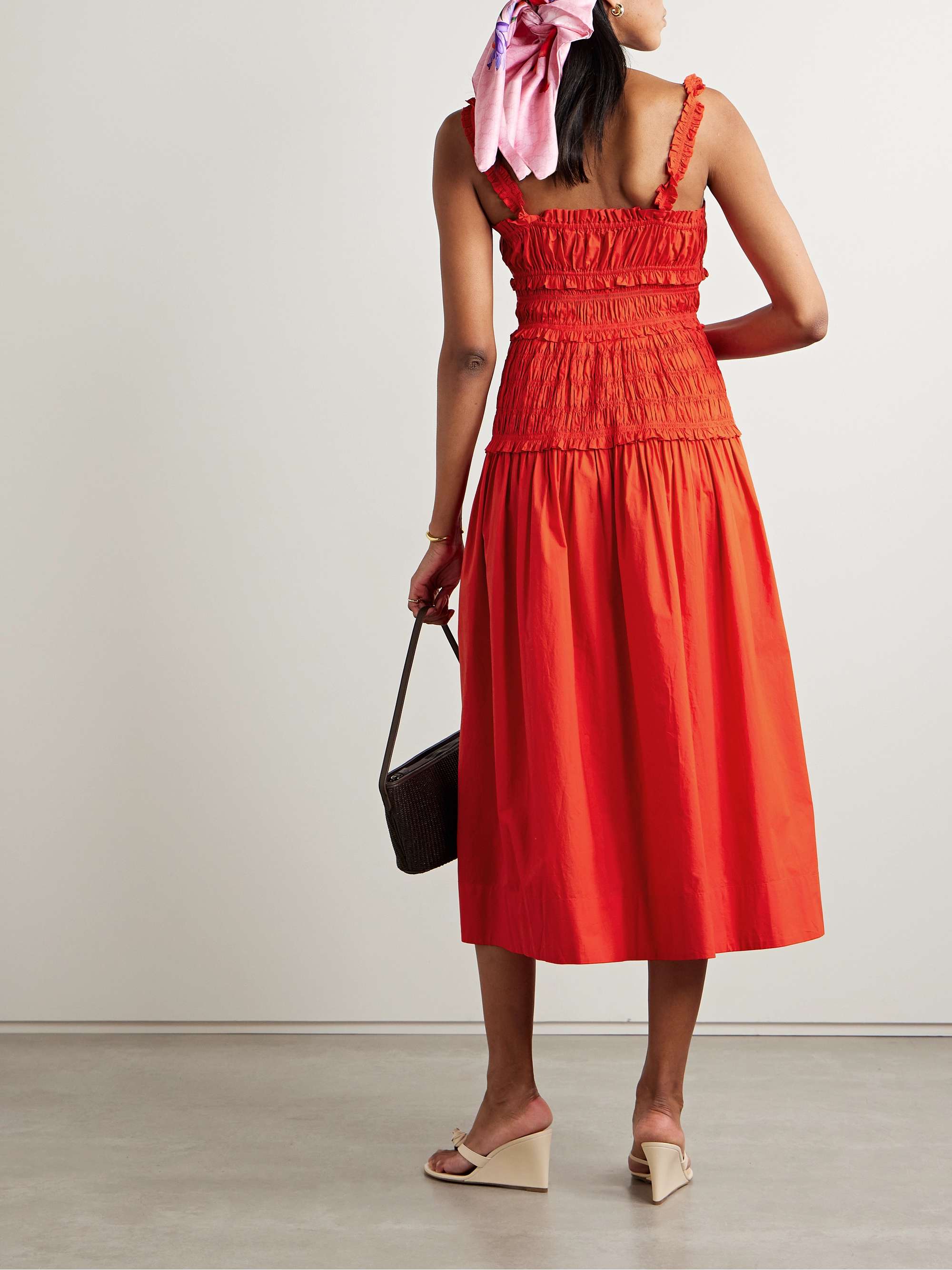 DÔEN Marianne shirred organic cotton-poplin midi dress