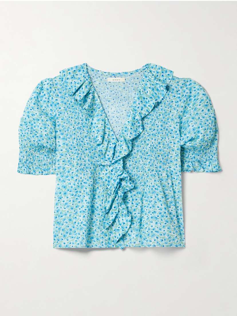 DÔEN Henri Ruffled Pintucked Floral-print Organic Cotton-voile Top - xx large