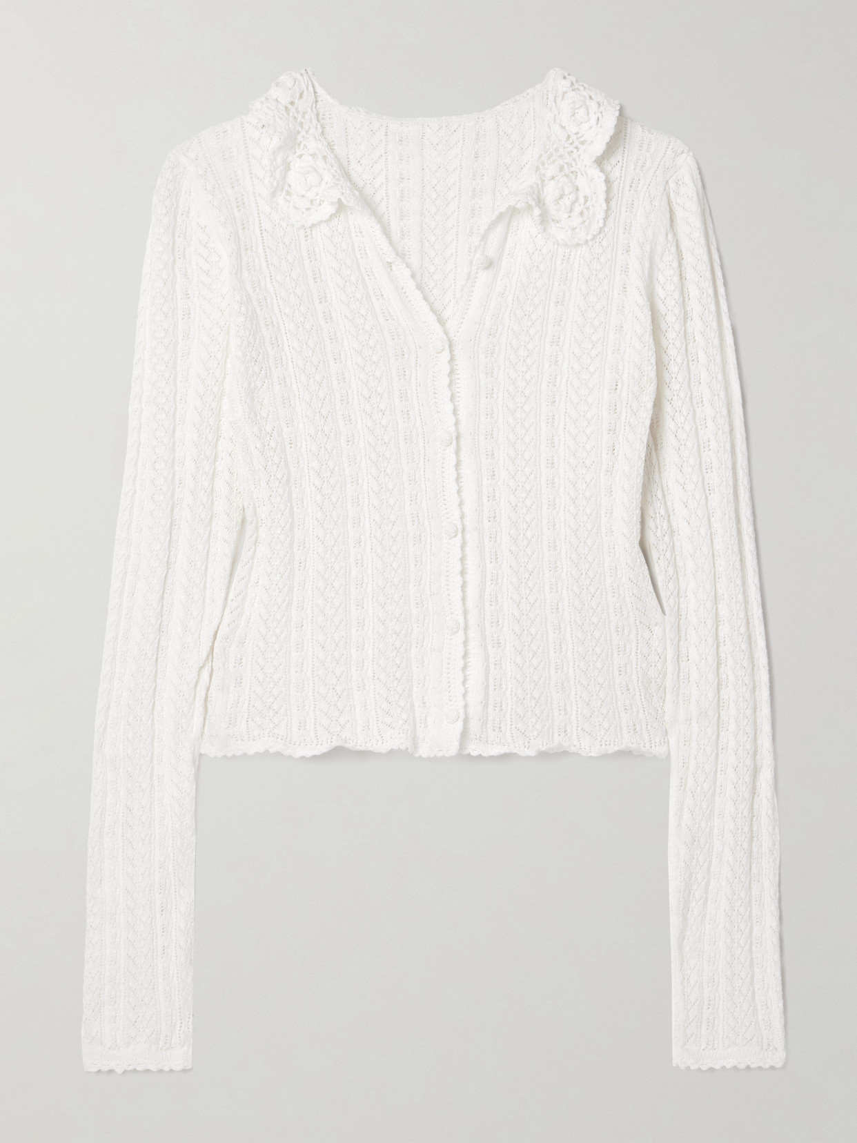 Doen Martina Crochet-trimmed Pointelle-knit Cotton Cardigan In Cream