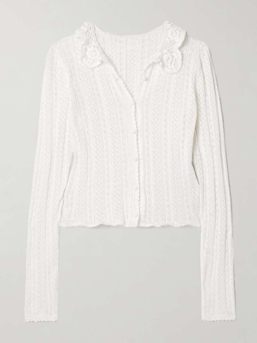 DÔEN Martina Crochet-trimmed Pointelle-knit Cotton Cardigan - x small