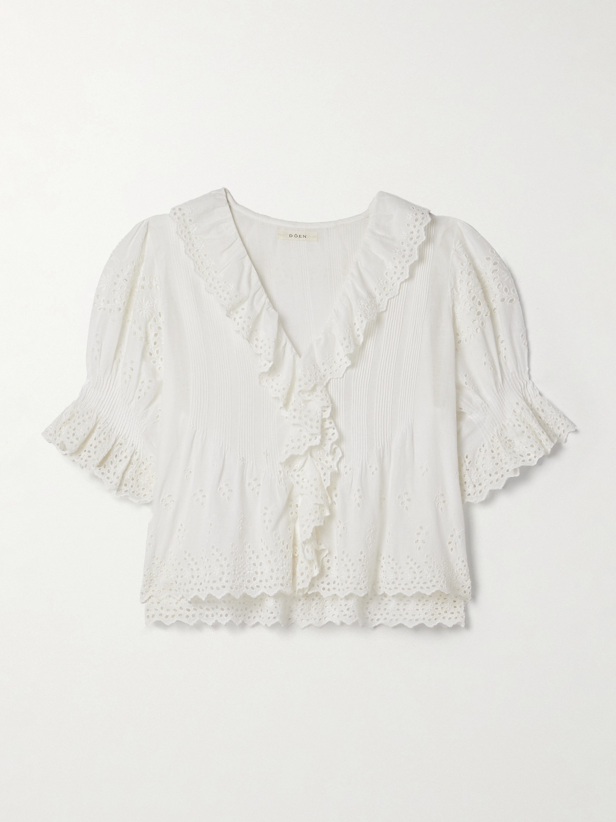 DÔEN - Henri Ruffled Pintucked Broderie Anglaise Cotton Top - White