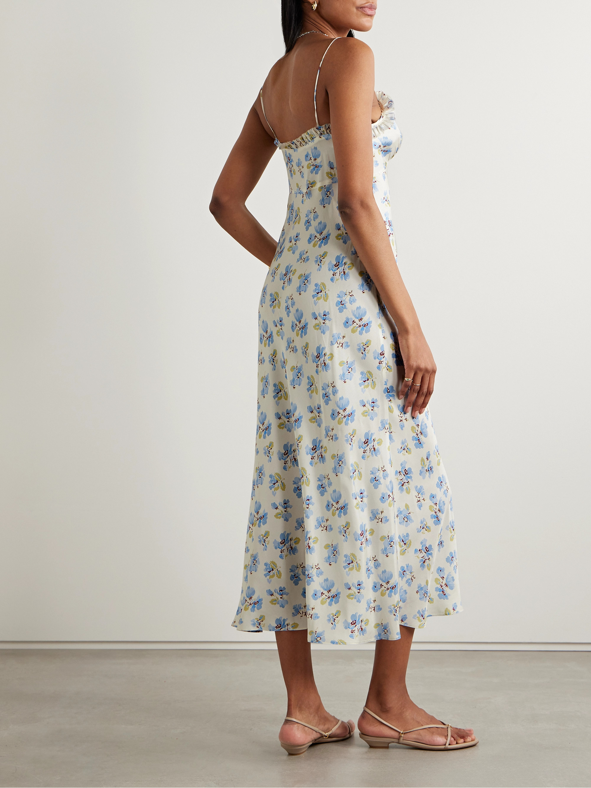 Dôen Sandia ruffled floral-print silk-blend twill midi dress thumbnail