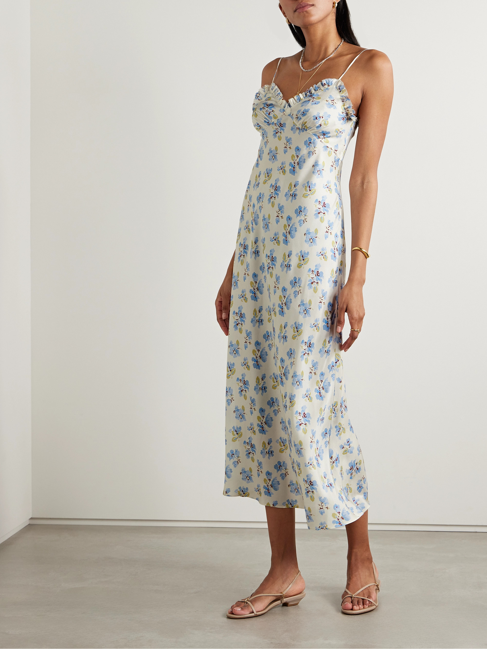 Dôen Sandia ruffled floral-print silk-blend twill midi dress thumbnail