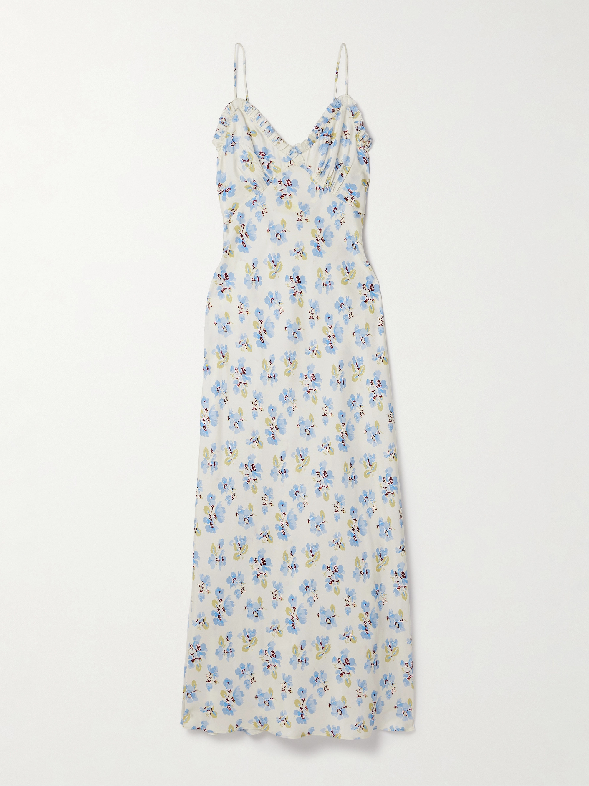 Dôen Sandia ruffled floral-print silk-blend twill midi dress thumbnail