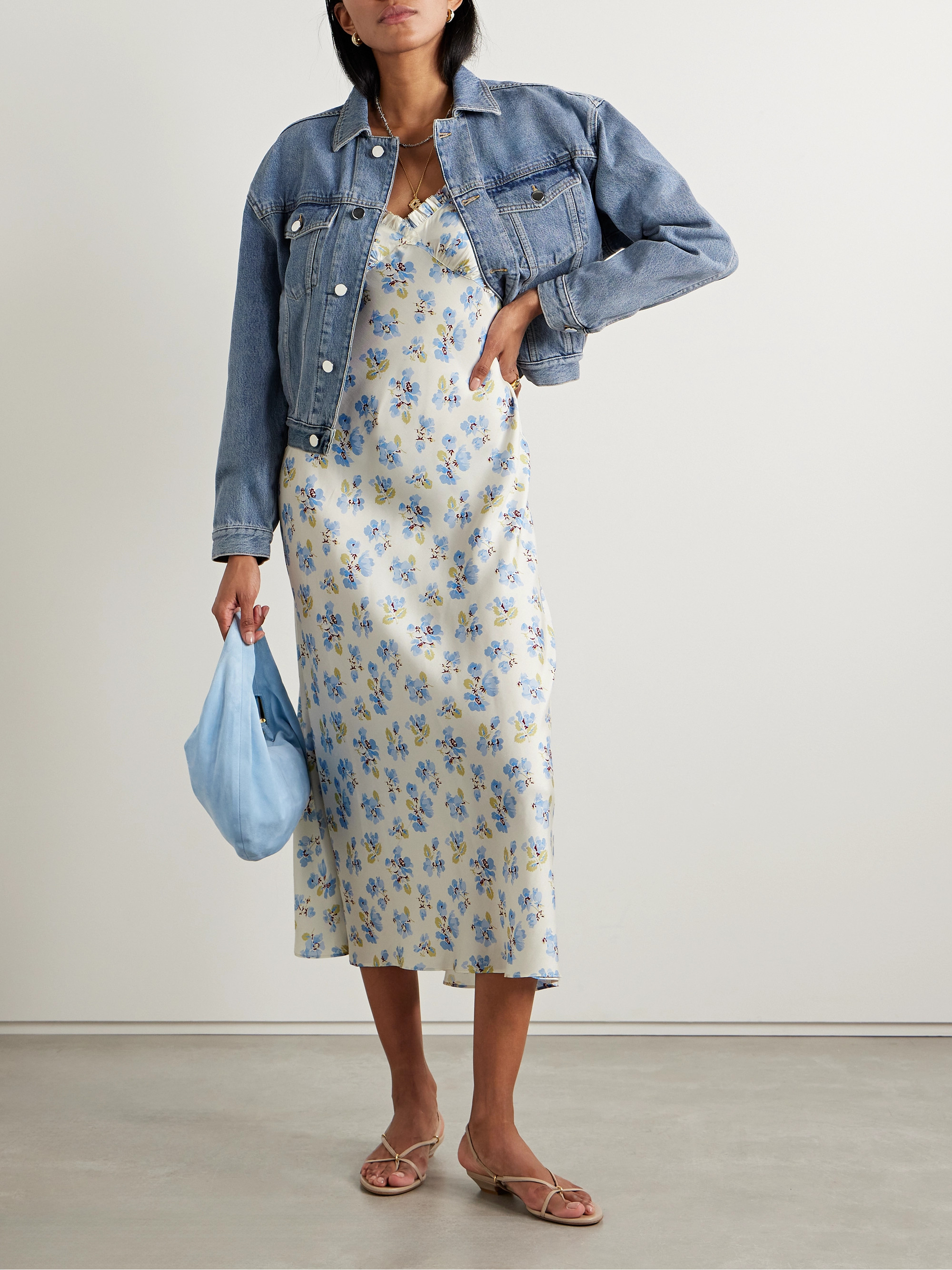 Dôen Sandia ruffled floral-print silk-blend twill midi dress