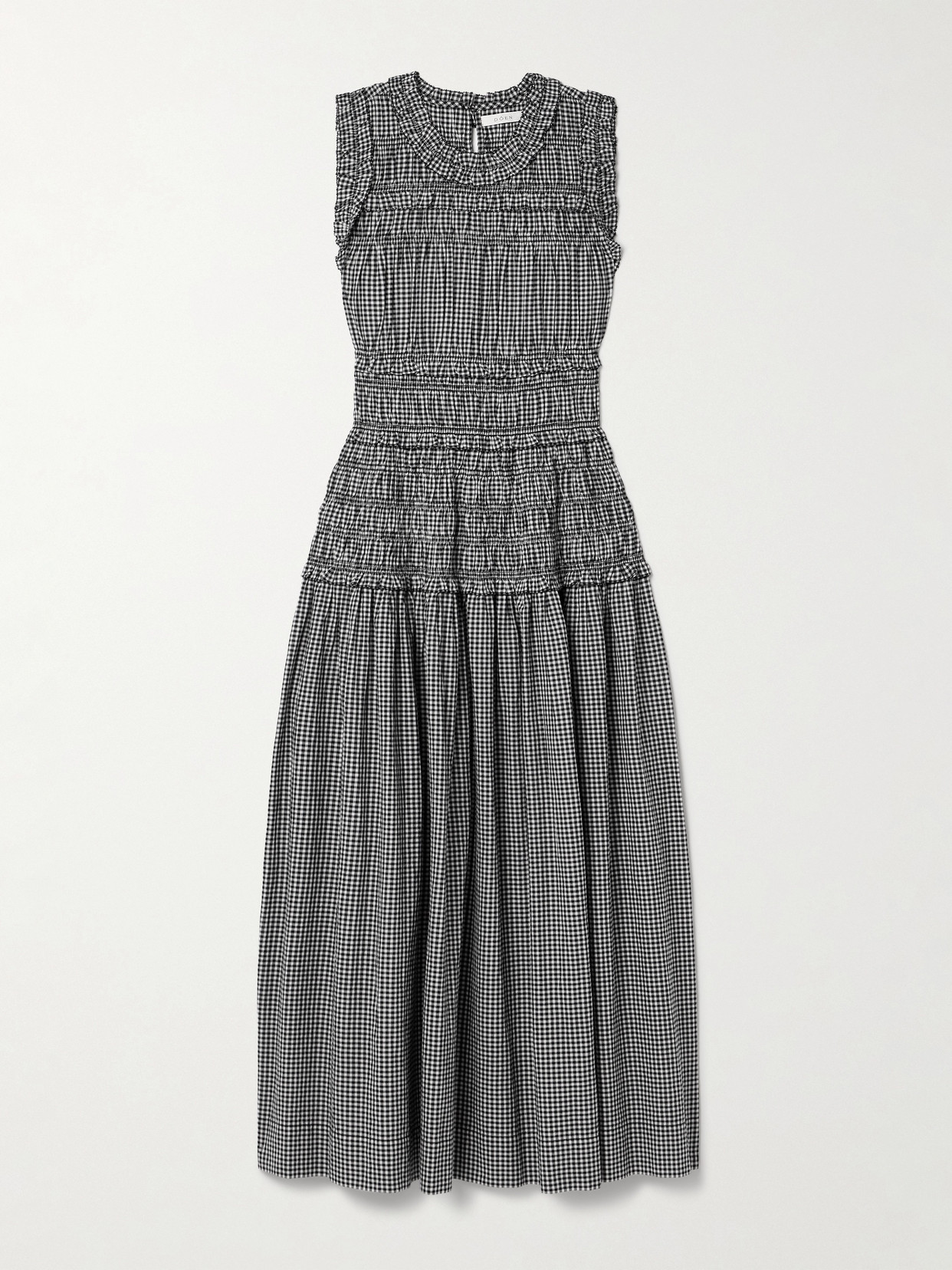 DÔEN - Mallory Shirred Gingham Organic Cotton Midi Dress - Black