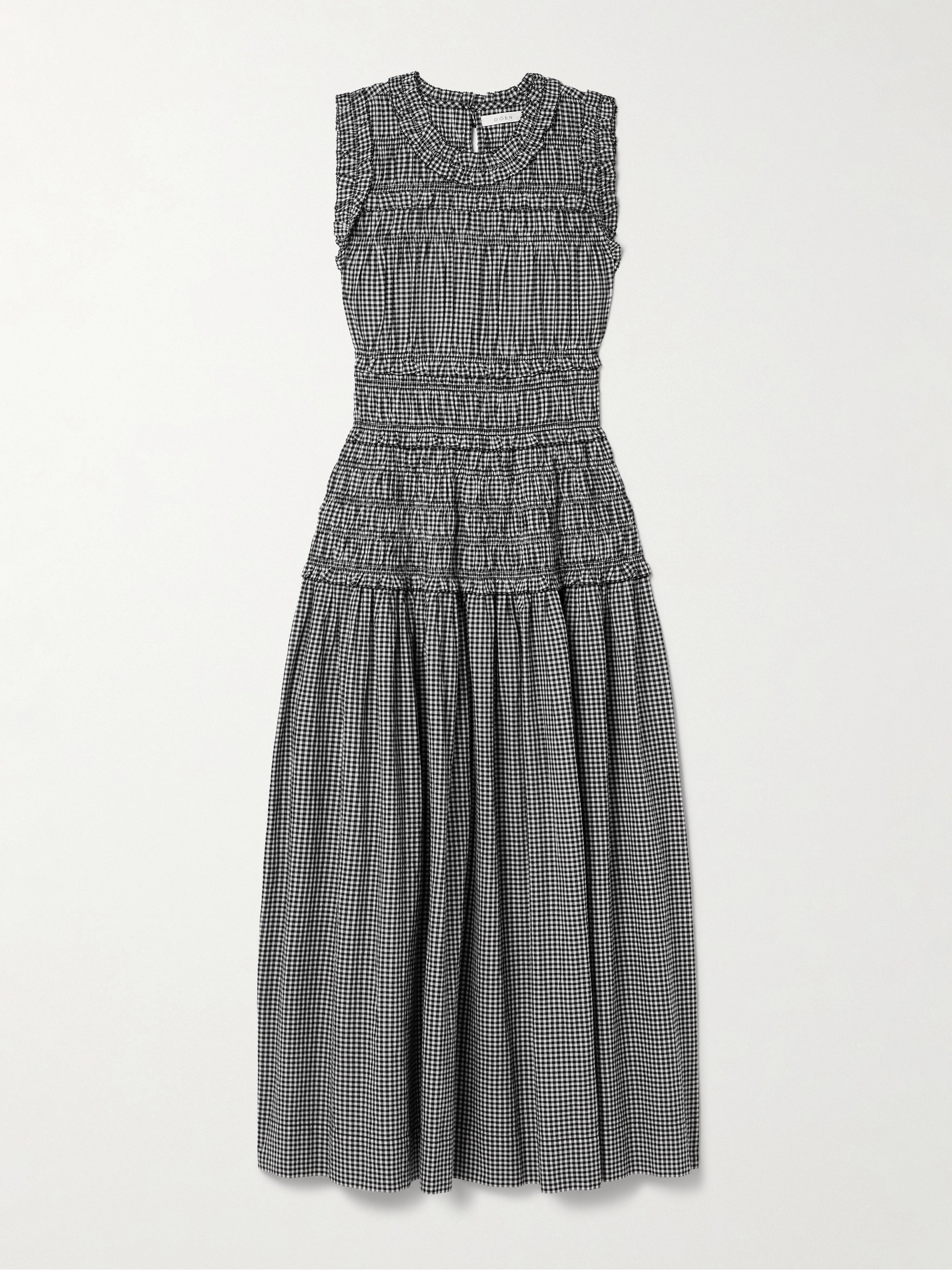 Dôen Mallory shirred gingham organic cotton midi dress