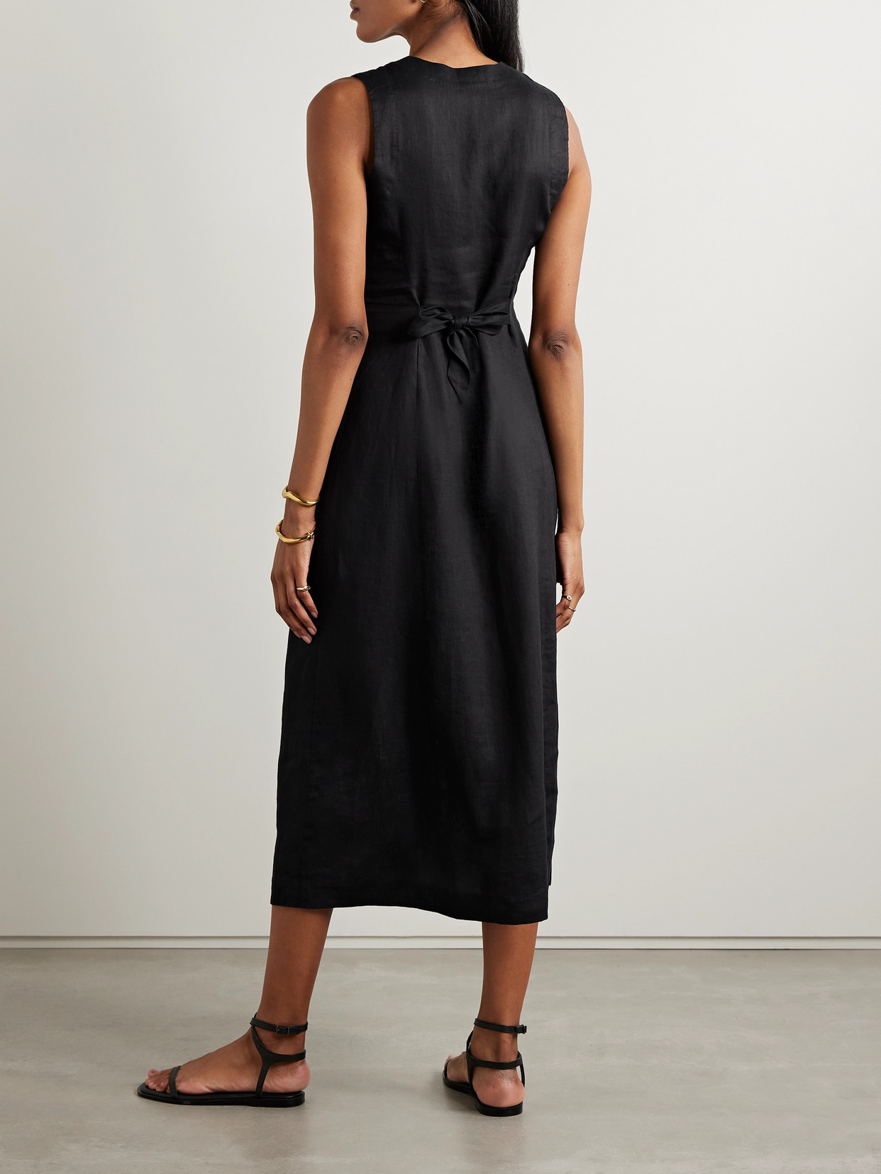 Shop Doen Allene Linen Midi Dress In Black