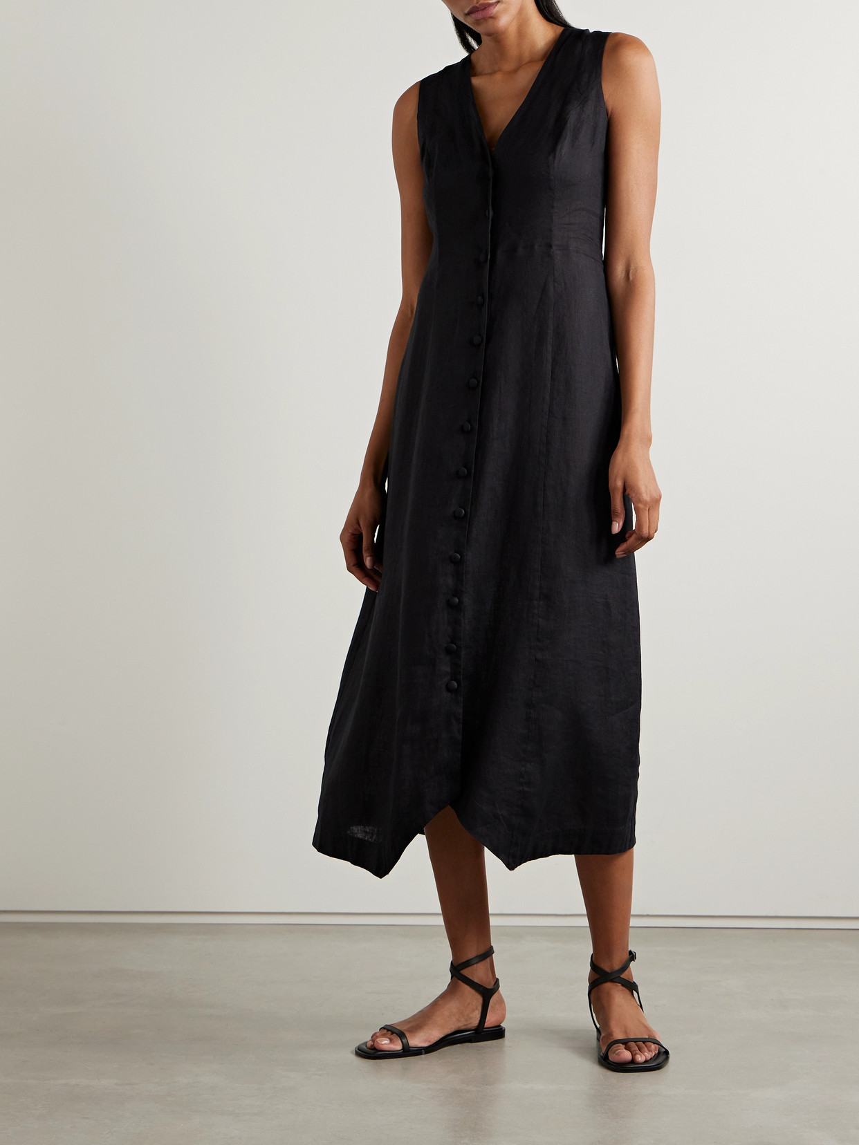 Shop Doen Allene Linen Midi Dress In Black