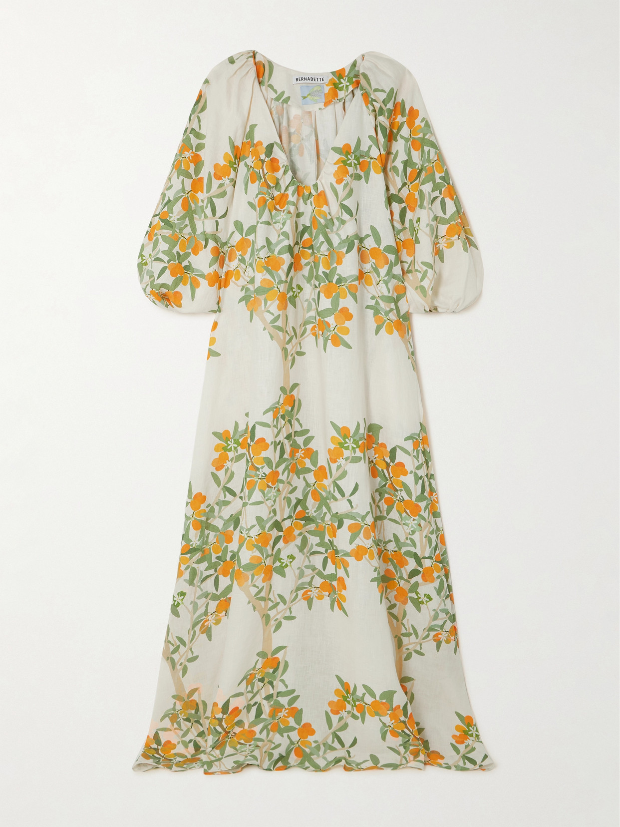 BERNADETTE - Georgio Printed Linen Maxi Dress - Ivory