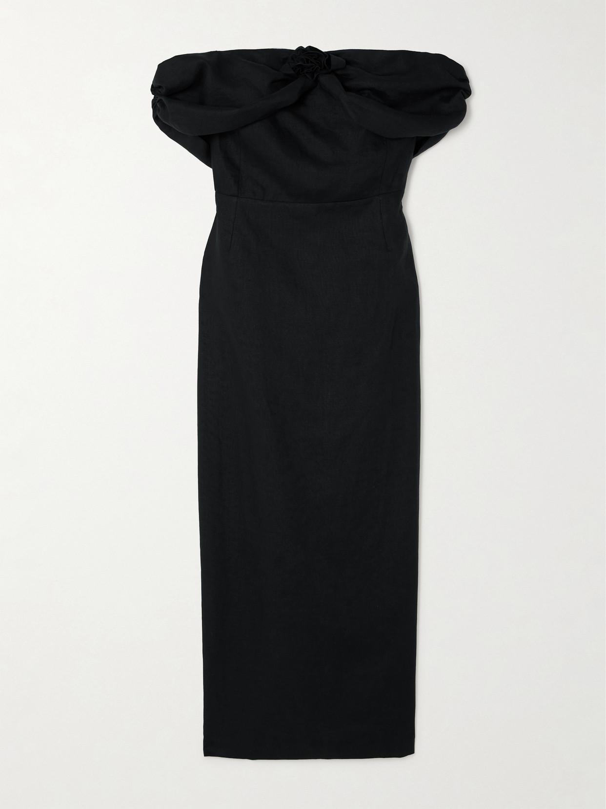 Shop Bernadette Serena Off-the-shoulder Appliquéd Linen Maxi Dress In Black