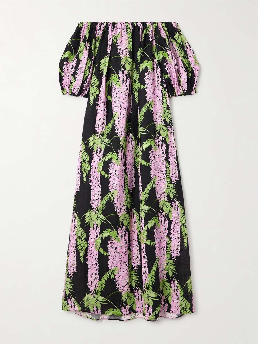 BERNADETTE Zaza Belted Off-the-shoulder Floral-print Linen Maxi Dress
