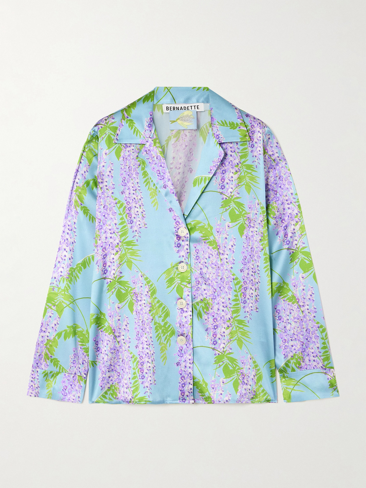 Bernadette Louis Floral-print Stretch-silk Pajama Shirt In Blue