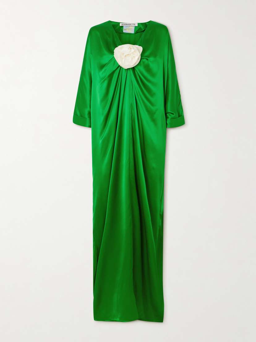 BERNADETTE Gilles Appliquéd Silk-satin Maxi Dress