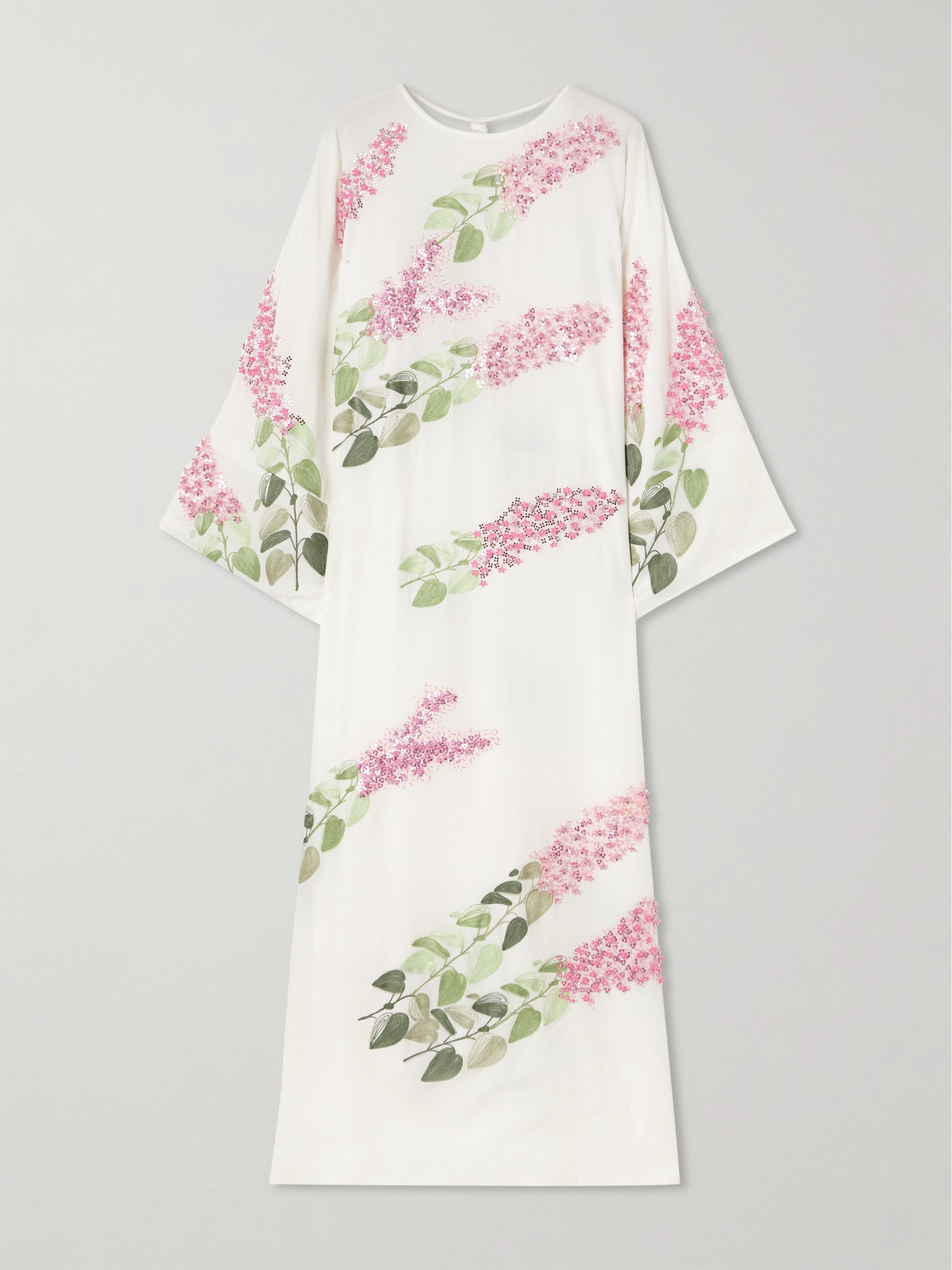 Shop Bernadette Emmanuelle Open-back Embellished Embroidered Silk-chiffon Maxi Dress In Ivory