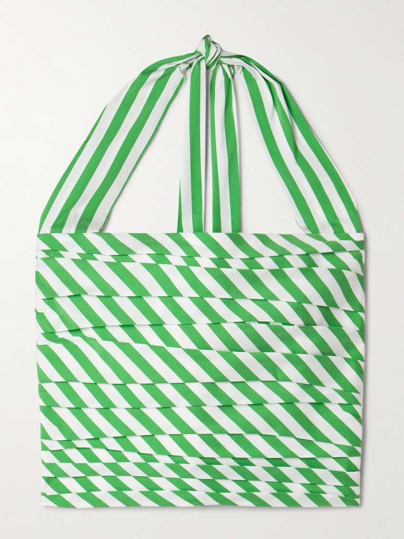 BERNADETTE Tippy Striped Pintucked Taffeta Halterneck Top