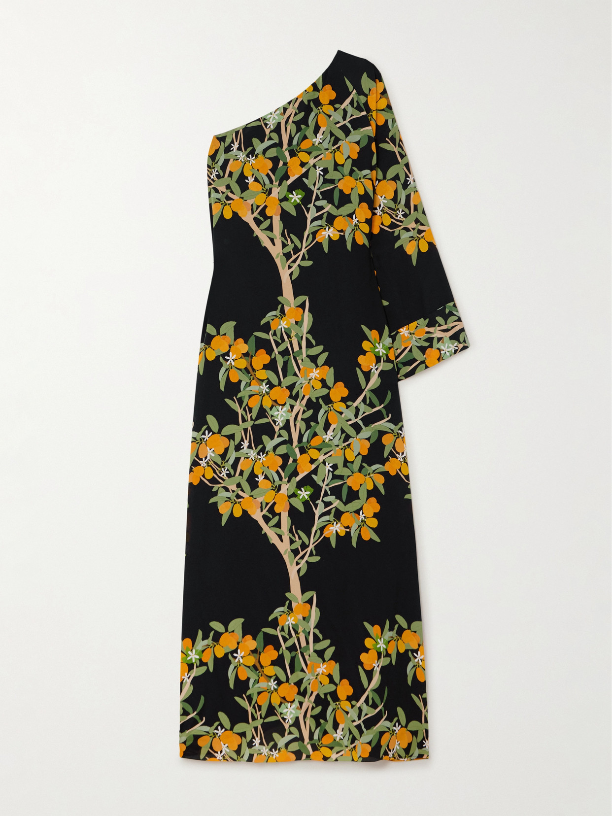 Bernadette Lola One-sleeve Printed Silk-crepe Maxi Dress In Black