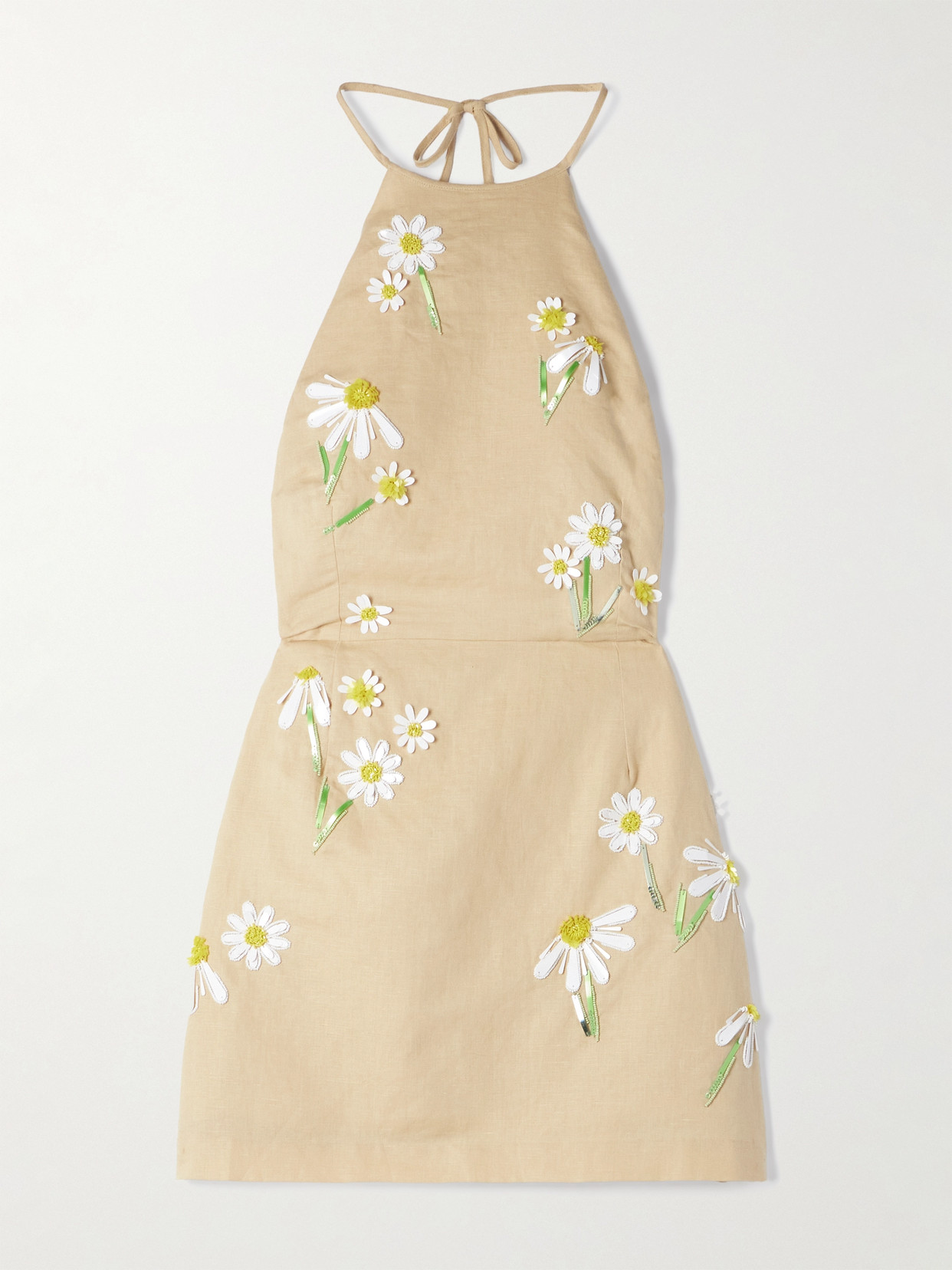 BERNADETTE - Delilah Embellished Cotton And Linen-blend Mini Dress - Neutrals